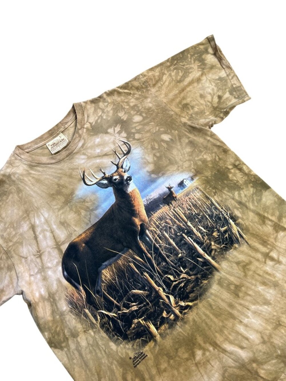 The Mountain Deer Buck Graphic Tie-Dye T-Shirt Brown L 100% Cotton USA